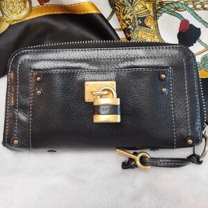 Chloé Paddington Zip Close Wallet Grained Black Leather